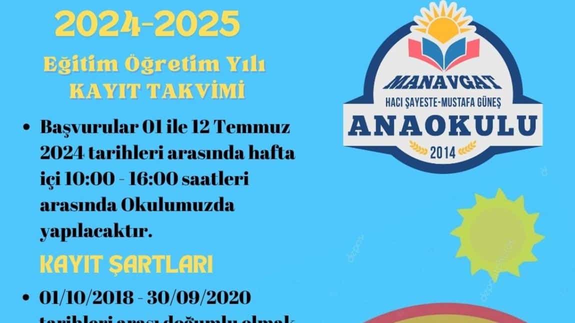 2024-2025 EĞİTİM ÖĞRETİM YILI KAYIT TAKVİMİ